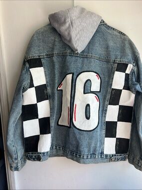 Jean denim coat handmade tribute 16 NASCAR Greg Biffle Jacket men M
